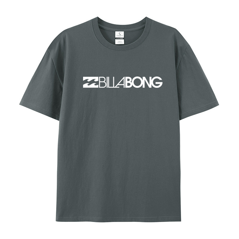 Australian Billabong Surf Print 220g Heavyweight Cotton Short-Sleeve T-Shirt Round Neck Trendy Men's Casual Dark Gray T-Shirt