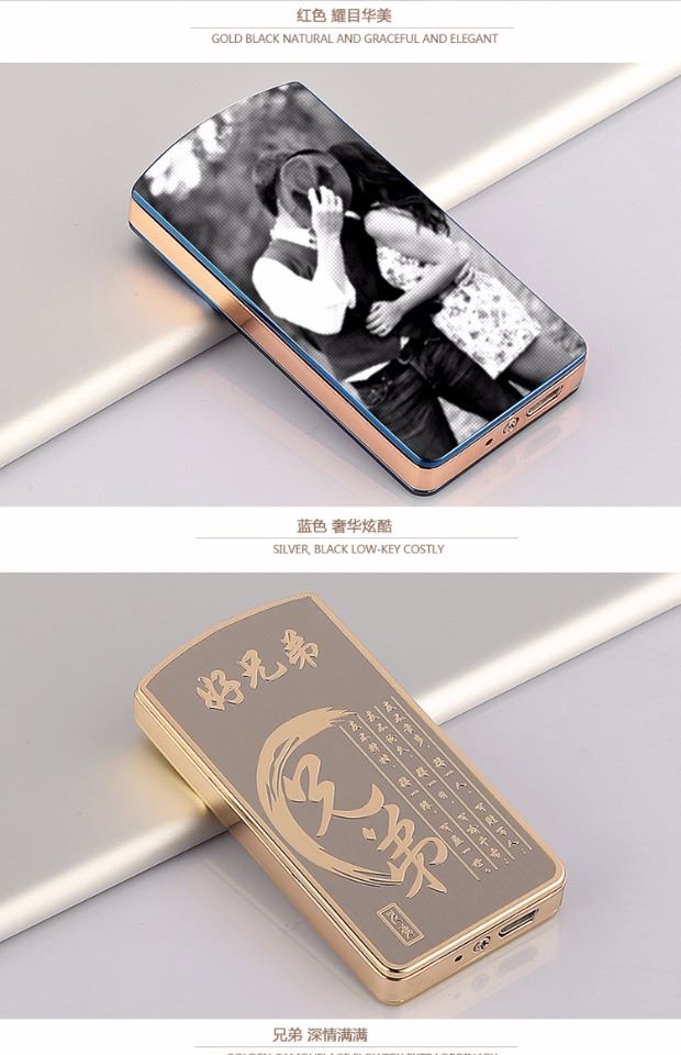 Sáng tạo FLAMINGO USB sạc nhẹ siêu mỏng kim loại chống gió cá tính súng bật lửa