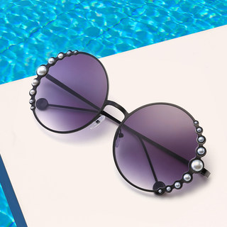 New European and American Retro Round Large-Frame Sunglasses for Women, Exquisite and Elegant Pearl-Encrusted Sunglasses, the Same Style as Worn by Internet Celebrities
