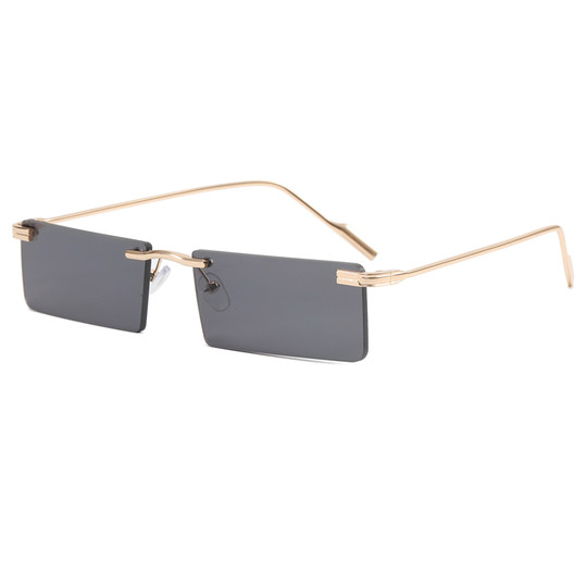 Hip-Hop Rimless Tinted Sunglasses for Women, High-End ins Blue Narrow-Frame Small Face Sunglasses, Trendy Brand for Men
