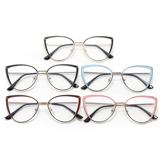 Retro Metal Cat-Eye Glasses with Black Edges for Square and Round Faces, Slimming, Anti-Blue Light, Suitable for High Prescription Lenses, Natural Look, European and American Style