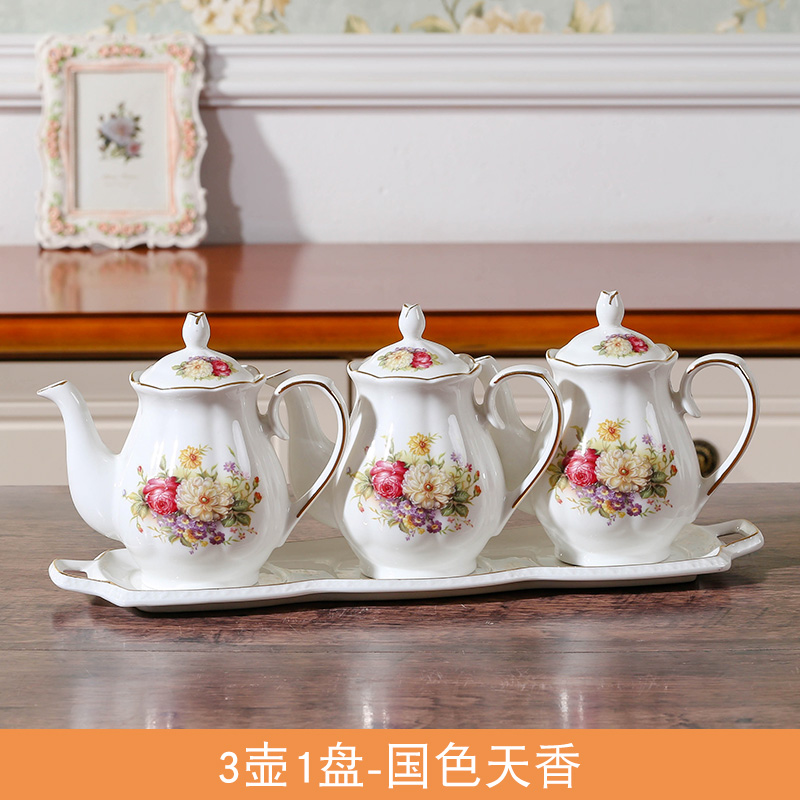 Home Ceramic Seasoned Pot with lid Small oil jug European style Sauce Bottle Suit Kitchen Oil Salt Soy Sauce Vinegar Jar high temperature resistant