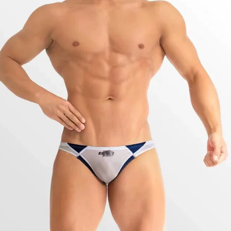 New Sexy Pure Desire Sports Men's Slightly See-Through Low-Waist U-Convex Triangle Bikini Swim Trunks with Quick-Drying Pouch