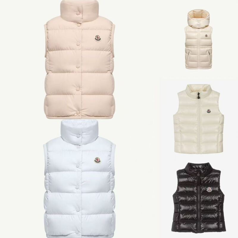 Some In-Stock Moncler Children's Clothing 26 Fall/Winter Girls' Solid Color down Jacket Zipper Hooded Warm Vest