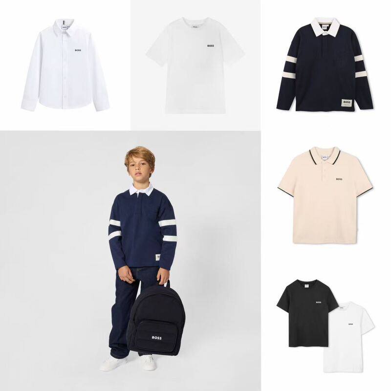 In-Transit Boss Kids' Clothing 26 Autumn/Winter T-Shirt Short-Sleeve Children's Polo Shirt Solid Color Logo Turn-Down Collar Inner Top