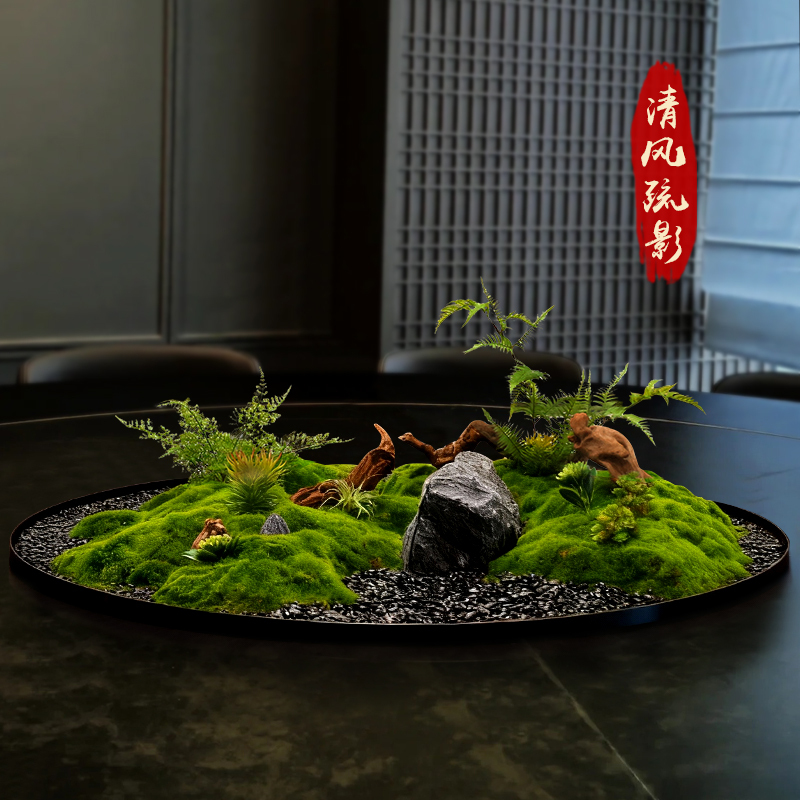 Table Centerpiece Turntable Decoration with Artificial Moss Micro-Landscape, Hotel Restaurant Round Plate with Fake Green Plants for Landscaping Table Centerpiece Turntable Decoration with Artificial Moss Micro-Landscape, Hotel Restaurant Round Plate with Fake Green Plants for Landscaping