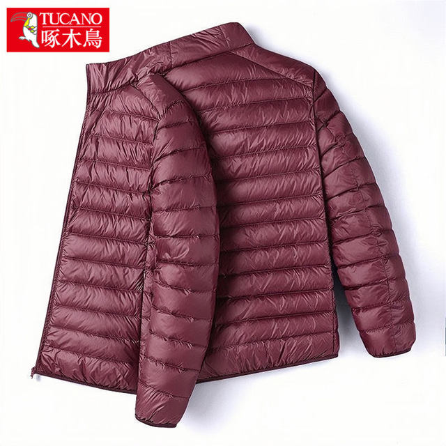 Woodpecker Men's Light Down Jacket 2023 Spring, Autumn and Winter Short Stand Collar Hooded Trendy Large Size Jacket Men's Warm