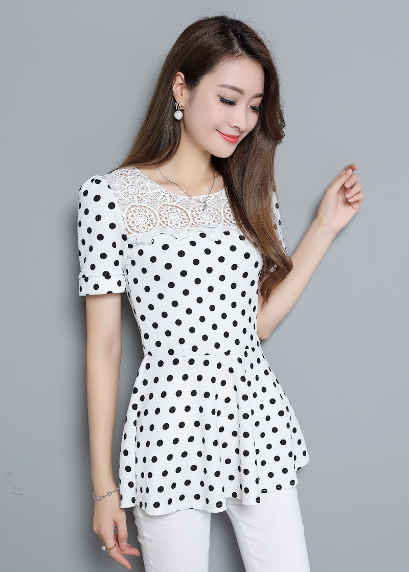 Bao gồm bụng, eo, áo giảm béo, nữ 2018, kích thước lớn, quần áo mùa xuân và mùa hè, mùa hè lá sen ren, áo thun voan, thủy triều mẫu áo sơ mi nữ
