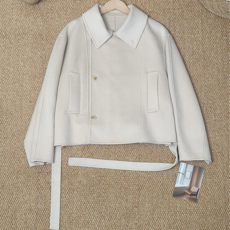 High-End Cashmere Wool Double-Sided Coat for Women, Winter French Style, Simple and Sophisticated Silhouette, Slimming and Elegant Woolen Outerwear