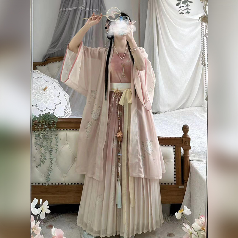 Qingyage Original [Hua Yao] Women's Song Dynasty Style Hanfu Printed Long Skirt with Pleated Waist for Everyday Freshness in Spring and Summer