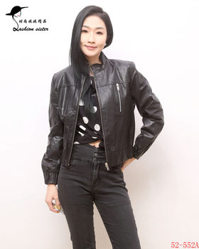 Fashion Sister Boutique 2023 Fashionable Spring and Autumn New Women's Sheepskin Short Motorcycle Leather Jacket 52-552A