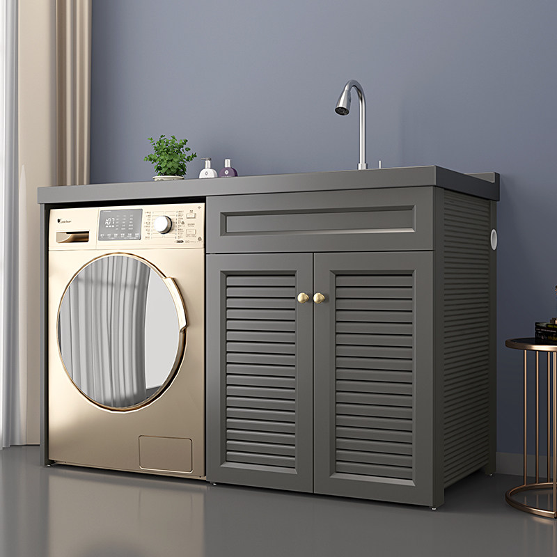 Balcony laundry cabinet custom space aluminum washing machine cabinet with clothes washboard basin cabinet combination washing machine companion cabinet