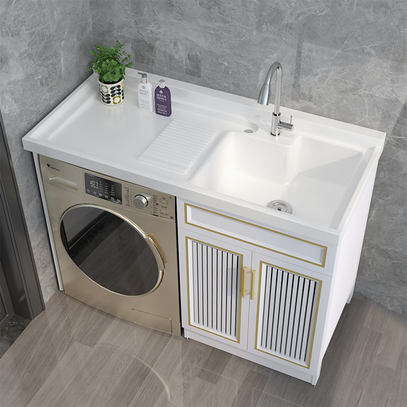 Balcony washing machine cabinet combination custom laundry sink basin with washboard companion Space aluminum one-piece cabinet custom