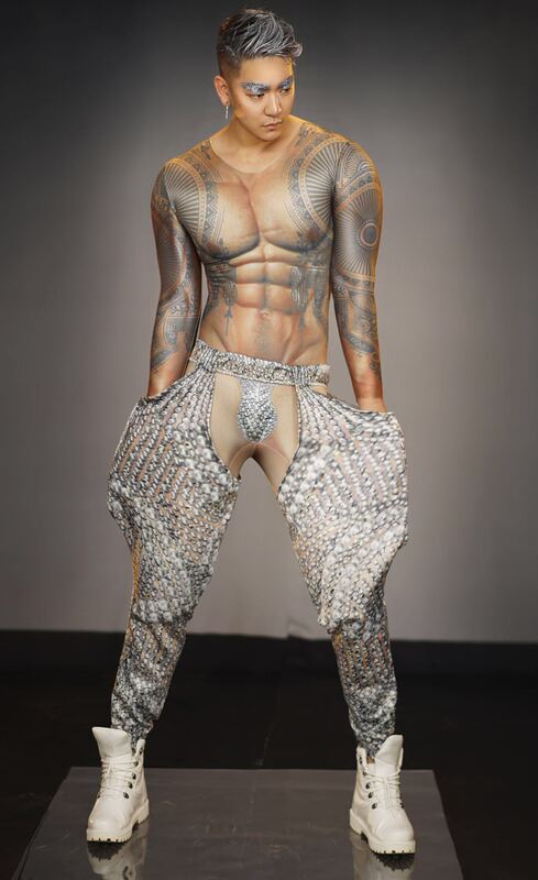 Duck's Performance Clothing Sexy 3D Fake Muscle Tattoo Clothing Open Pants Men's Model Male Gogo Male Group Ds Demon Men's Clothing
