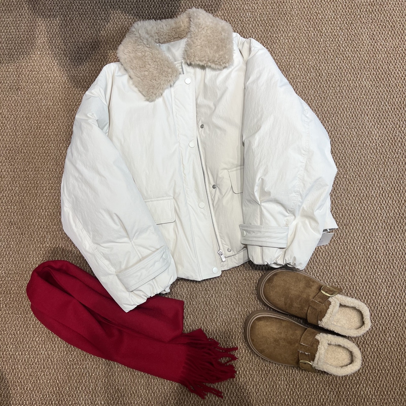 Minimalist Style Winter New Casual Versatile Curly Hair Collar Workwear down Jacket