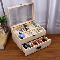 Solid wood watch box Princess jewelry jewelry jewelry necklace ring collection box household multifunctional storage box