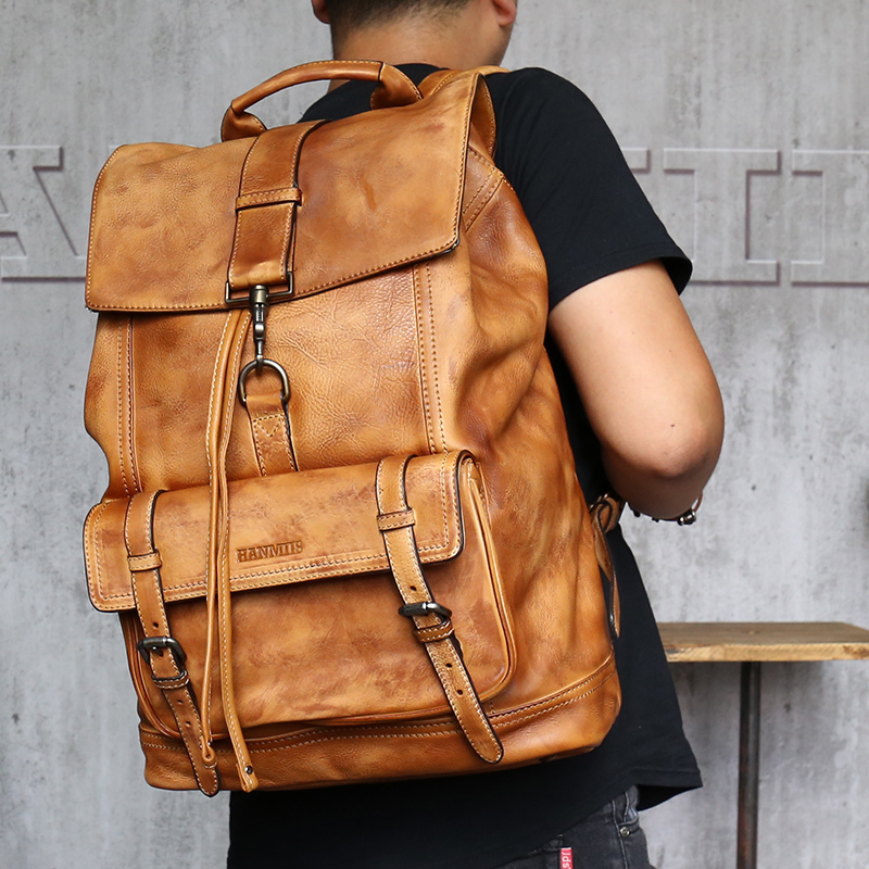 First-Layer Cowhide Large-Capacity Backpack Travel Bag Men's Casual Simple Computer Bag Full Leather College Backpack First-Layer Cowhide Large-Capacity Backpack Travel Bag Men's Casual Simple Computer Bag Full Leather College Backpack