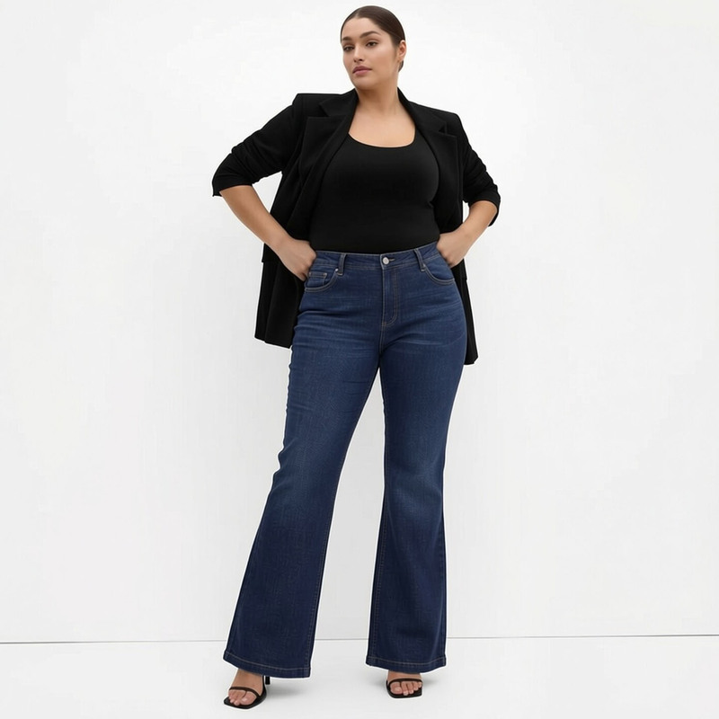 150kg Plus Size Women's Flared Jeans High-Waisted Stretchy Slim Fit Leg-Lengthening Bootcut Pants 1022/1023