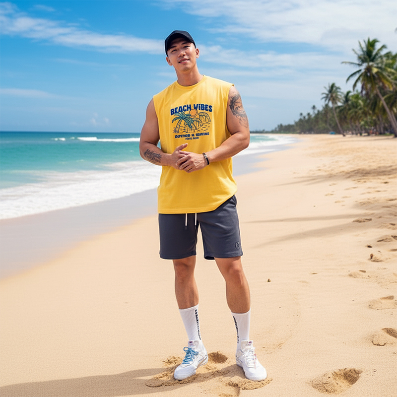 Mcpw Sleeveless T-Shirt Vest Men's Casual Round Neck Vest Beach Surfing Top Trendy Brand Summer 240404C