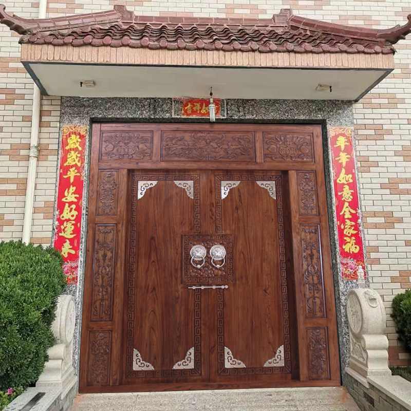 Antique Solid Wood Patio Door Engraving Gate Outdoor Double Door Home High-end Villa entrance door Self-built house Four open