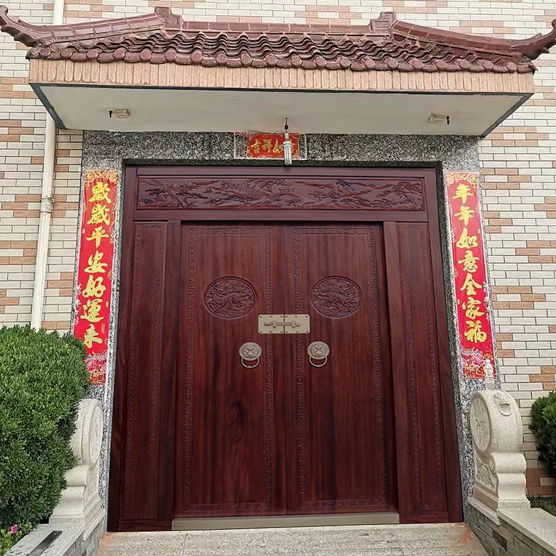 Solid wood door home country double switch rural villa home security door self-built house entrance wall courtyard wooden door