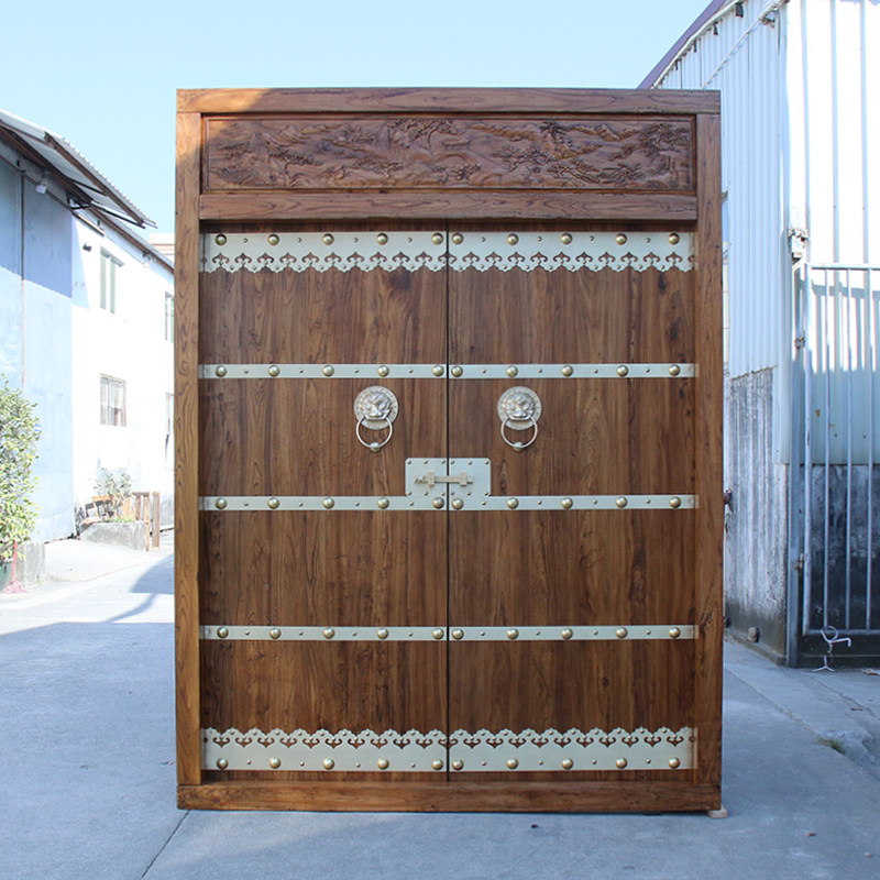 Rural Gate Double Door Imitation Ancient Engraving Gate Building Yard Wall Retro Chinese Style Courtyard Home Village Security Door