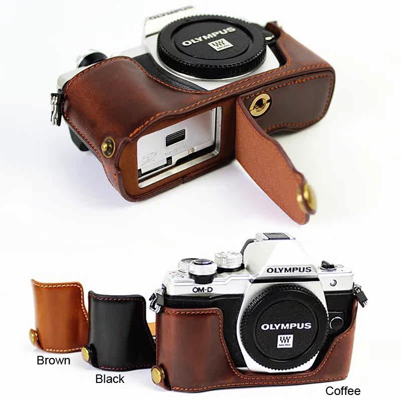 Applicable (Yu) Olympus E-M10 Mark II camera bag leather cover half cover protective sleeve base