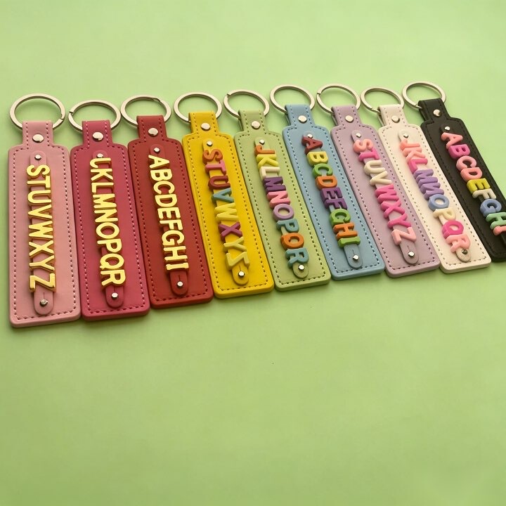 Colorful Letters】Pu Leather Keychain Alloy Imitation Leather Key Ring DIY Personalized Creative Decorative Accessories Multi-Color Colorful Letters】Pu Leather Keychain Alloy Imitation Leather Key Ring DIY Personalized Creative Decorative Accessories Multi-Color
