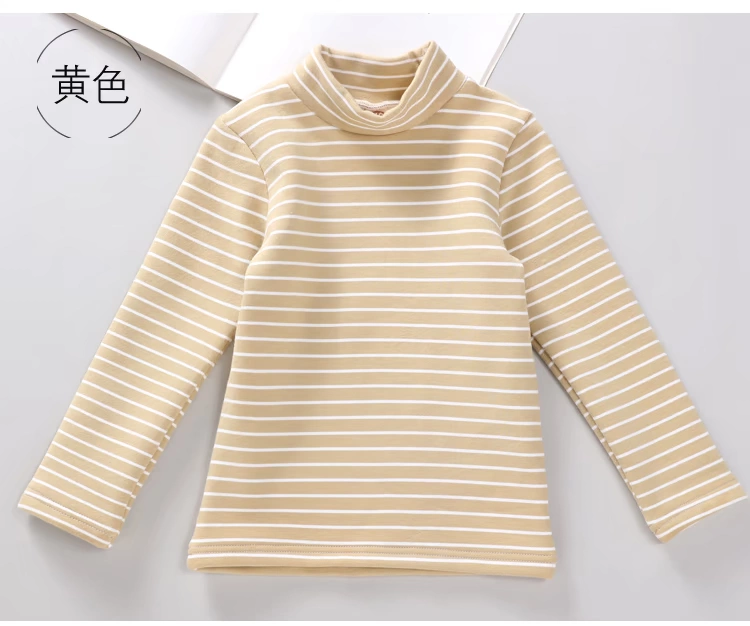 Cộng với áo nhung trẻ em nửa cổ cao chạm đáy áo cotton bé trai và bé gái sọc quần áo mùa thu và áo khoác dày áo thun dài tay