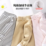 Cộng với áo nhung trẻ em nửa cổ cao chạm đáy áo cotton bé trai và bé gái sọc quần áo mùa thu và áo khoác dày áo thun dài tay