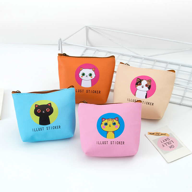 Net red Korean version ins cartoon cat waterproof coin coin purse pupil zipper storage bag hand coin purse