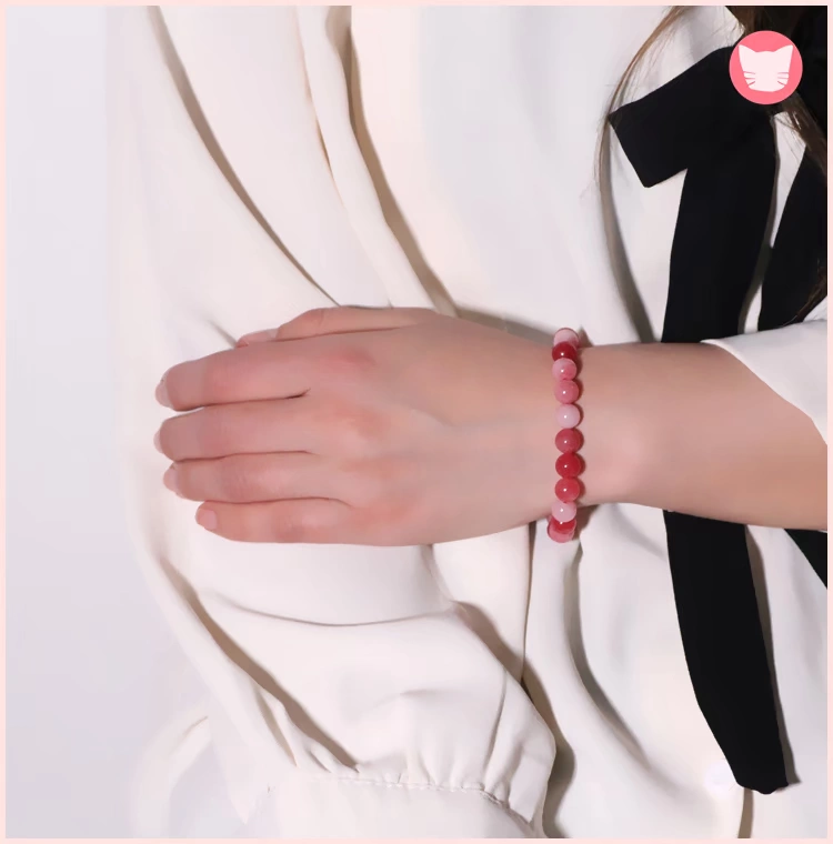 Màu sắc tự nhiên Đỏ trắng Chalcedony Bracelet Phụ nữ Pha lê đơn Pha lê Vòng tay Hoa đào Vận chuyển Trang sức Quà tặng