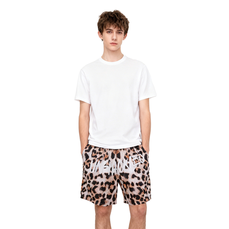 Xdfm American-Style Quarter-Length Pants with Leopard Print Digital Printing, Single-Layer Shorts, Quick-Drying Mesh Basketball Sports Pants
