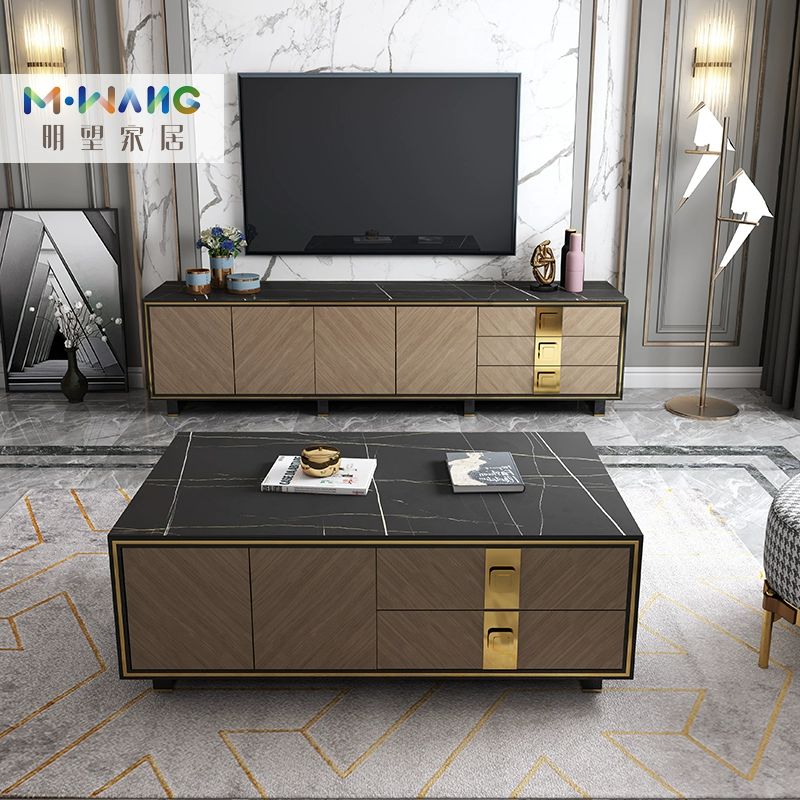 Phòng khách Mỹ ánh sáng sang trọng bàn cà phê kết hợp tủ tivi hiện đại tối giản tủ đá cẩm thạch cao cấp tủ phòng ngủ TV tủ - TV