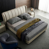 zhen leather bed header level niu leather bed Wood ruan bao chuang modern matrimonial bed 1 8 meters double master Italian light luxury bed