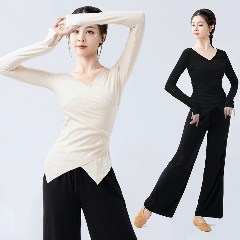 Practice Clothes for Spring and Autumn, Modern Dance New Style, Irregular Hem Long-Sleeved Top for Women, Classical Chinese Dance Body Dance Clothing Practice Clothes for Spring and Autumn, Modern Dance New Style, Irregular Hem Long-Sleeved Top for Women, Classical Chinese Dance Body Dance Clothing