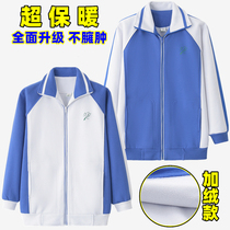 Shenzhen school uniform winter school primary school students unified men and women plus velvet thick jacket long sleeve top winter cotton fleece
