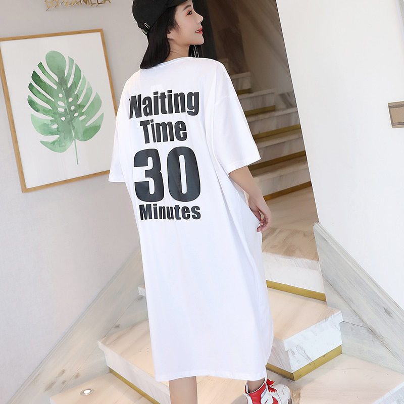 Large size loose fat mm 200 jin cotton short-sleeved round neck home pajamas mid-length version outerwear women's summer