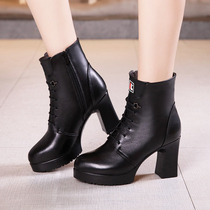 Martin boots female 2021 autumn and winter New Joker thick heel waterproof table size single boots thick sole lace-up high heel boots