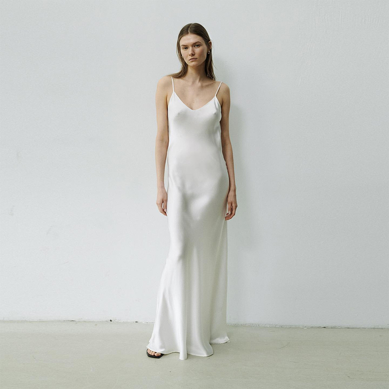 White 30mm Heavyweight 100% Mulberry Silk Ankle-Length Light Wedding Dress Elegant Spaghetti Strap Dress White 30mm Heavyweight 100% Mulberry Silk Ankle-Length Light Wedding Dress Elegant Spaghetti Strap Dress