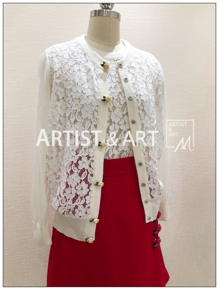 2018 đầu mùa thu mới siêu đẹp mặc phù hợp với ~ ren khâu vẽ tay ba chiều tăng nút cardigan + vest áo len kiểu