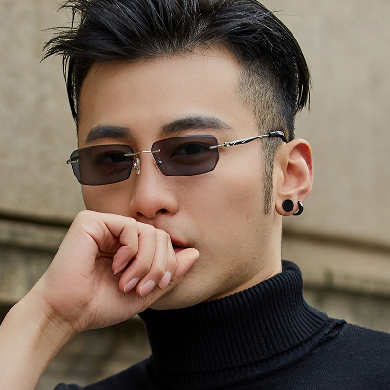 Frameless color-changing glasses men's anti-blue light retro trimming sunglasses sunglasses myopia flat light anti-UV88101