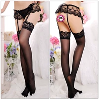 Phụ nữ gợi cảm châu Âu và Mỹ cúi đầu gạc lụa garter đen vớ dài garter set dây nịt bít tất phối ren nơ màu trắng