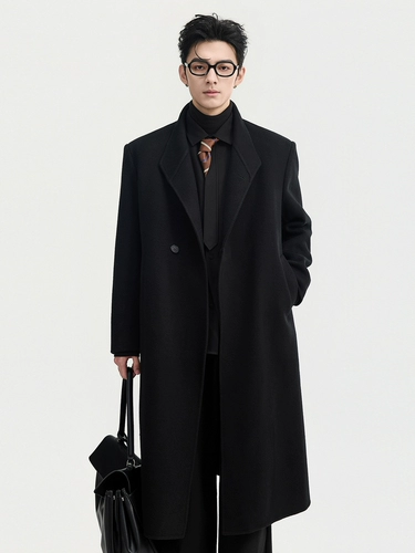 Дизайнерские наплечники, зимнее шерстяное двусторонное длинное шерстяное пальто, длина макси