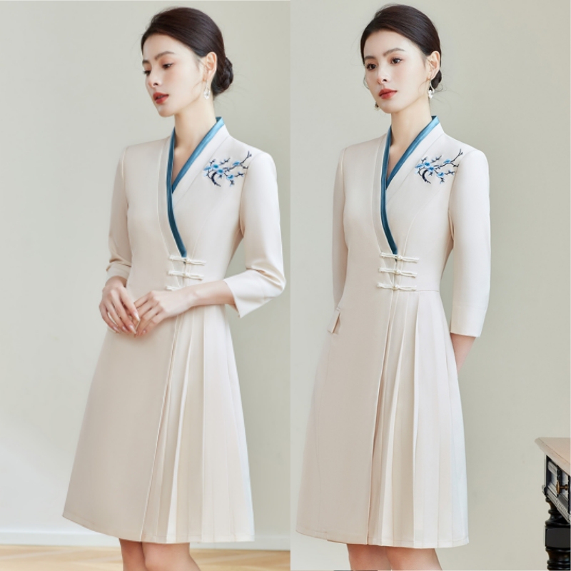 New Chinese-Style Dress, National Style Business Attire, Hotel Work Uniform, Female Etiquette, Reception, Event Management, Receptionist Work Dress