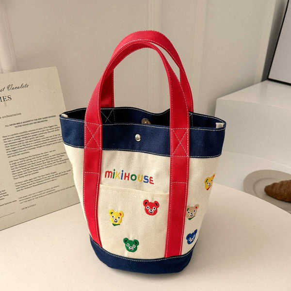 Yibena Mummy Canvas Bag Contrast Color Mother Bag Handbag Baby Diaper Bag Mother Portable Bag Bucket Bag