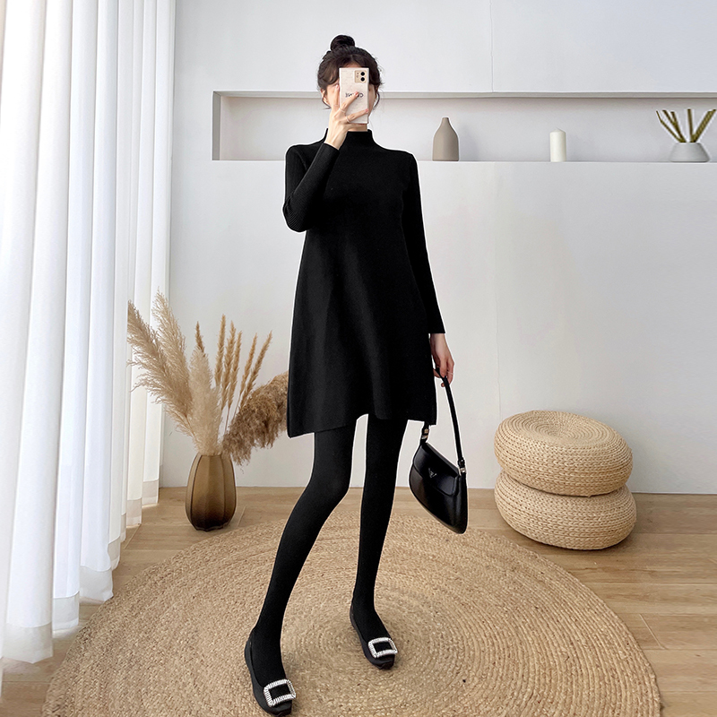 Autumn and Winter Petite Women's Clothing for Height-Enhancing Effect, 150cm Looks Taller, 145cm Looks Petite, 155cm Knit Dress, Lazy Style, Thick Sweater Dress, Trendy