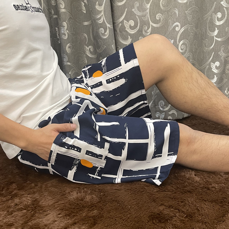 Middle-aged and elderly cotton silk five-point pants summer four-point pants five-point pants man-made cotton cotton silk pants men's pajamas plus fertilizer increase