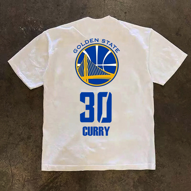 Heavyweight Golden State Warriors Curry No. 30 Jersey Basketball Sports Short-Sleeved T-Shirt Small Neckline 300g Pure Cotton Top Heavyweight Golden State Warriors Curry No. 30 Jersey Basketball Sports Short-Sleeved T-Shirt Small Neckline 300g Pure Cotton Top
