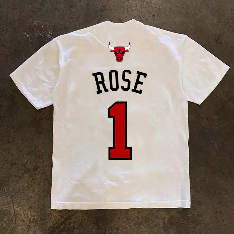 Bulls Team Jersey Derrick Rose No. 1 Basketball Short-Sleeve T-Shirt Pure Cotton Sports Casual Long-Sleeve Base Shirt Bulls Team Jersey Derrick Rose No. 1 Basketball Short-Sleeve T-Shirt Pure Cotton Sports Casual Long-Sleeve Base Shirt